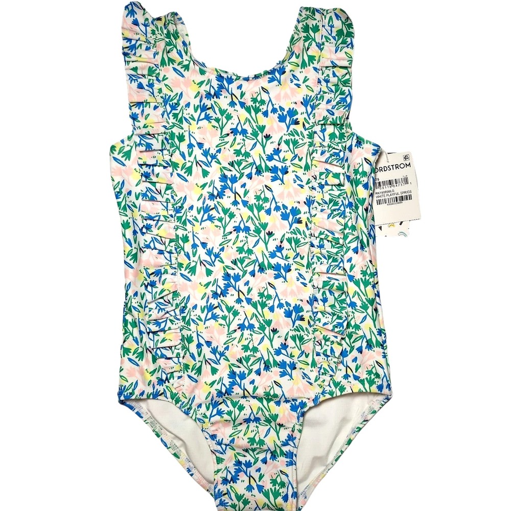 Harper Canyon Girls 1pc Floral Swimsuit Sz 4‎ Nordstrom  White Playful Springs